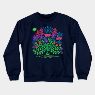 FLOWER BURST Retro Boho Floral Botanical in Bright Purple Pink Blue Green - UnBlink Studio by Jackie Tahara Crewneck Sweatshirt